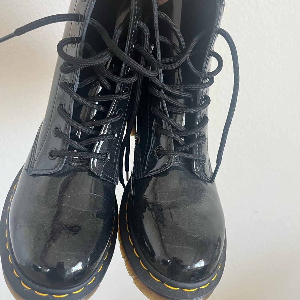 Doc Martens, NWOT Black Patent Leather Lace-Up Boots, size 9